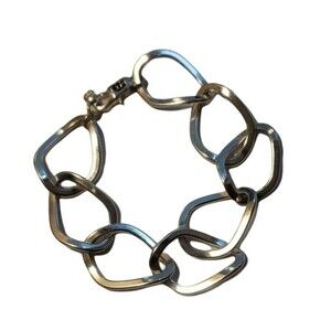 Etienne Aigner Silver Tone Open Link Bracelet Asymmetrical Interlocking Ovals